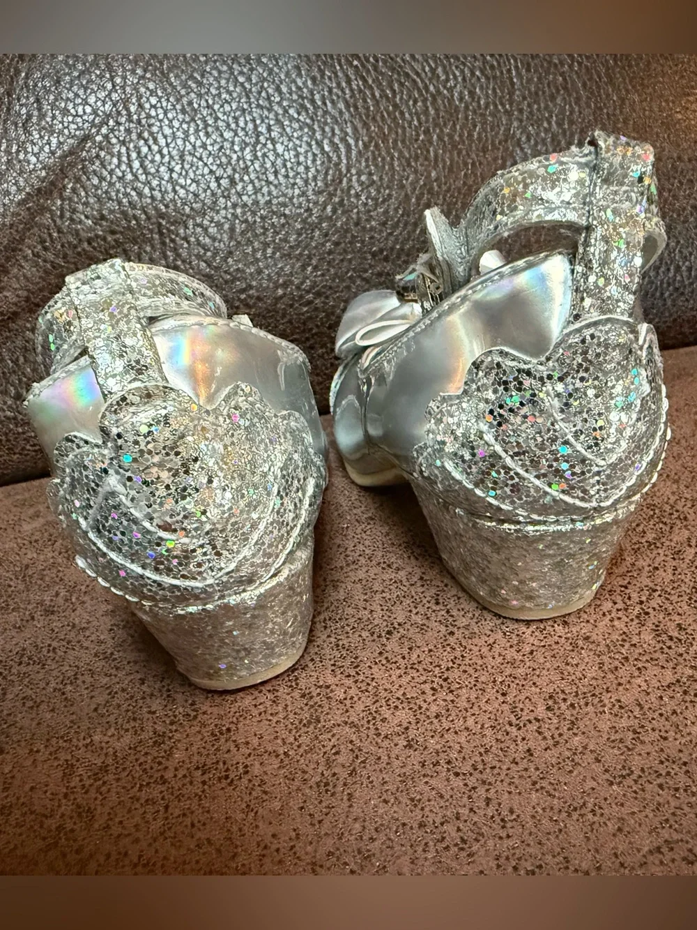 Disney Ariel Little Mermaid Silver Glitter Dress Shoes with Bow - Size 6